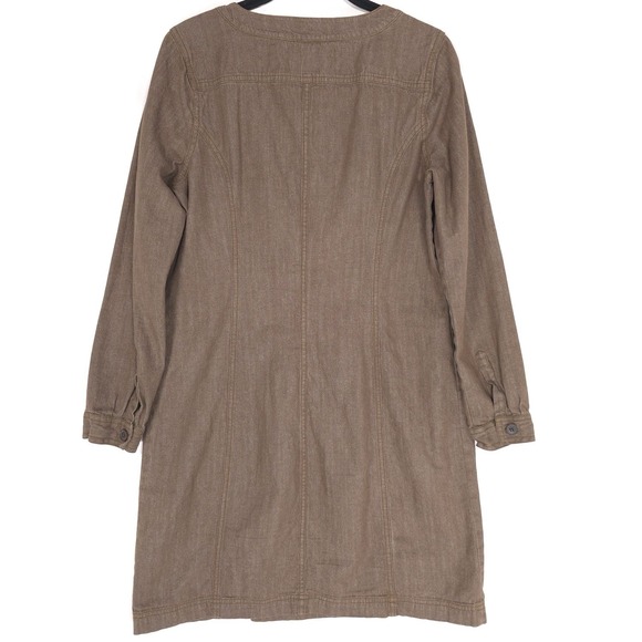 Boden Denim Mini Dress 8R Brown 100% Cotton Button Up Shift Tunic Natural WH443 - Picture 9 of 13